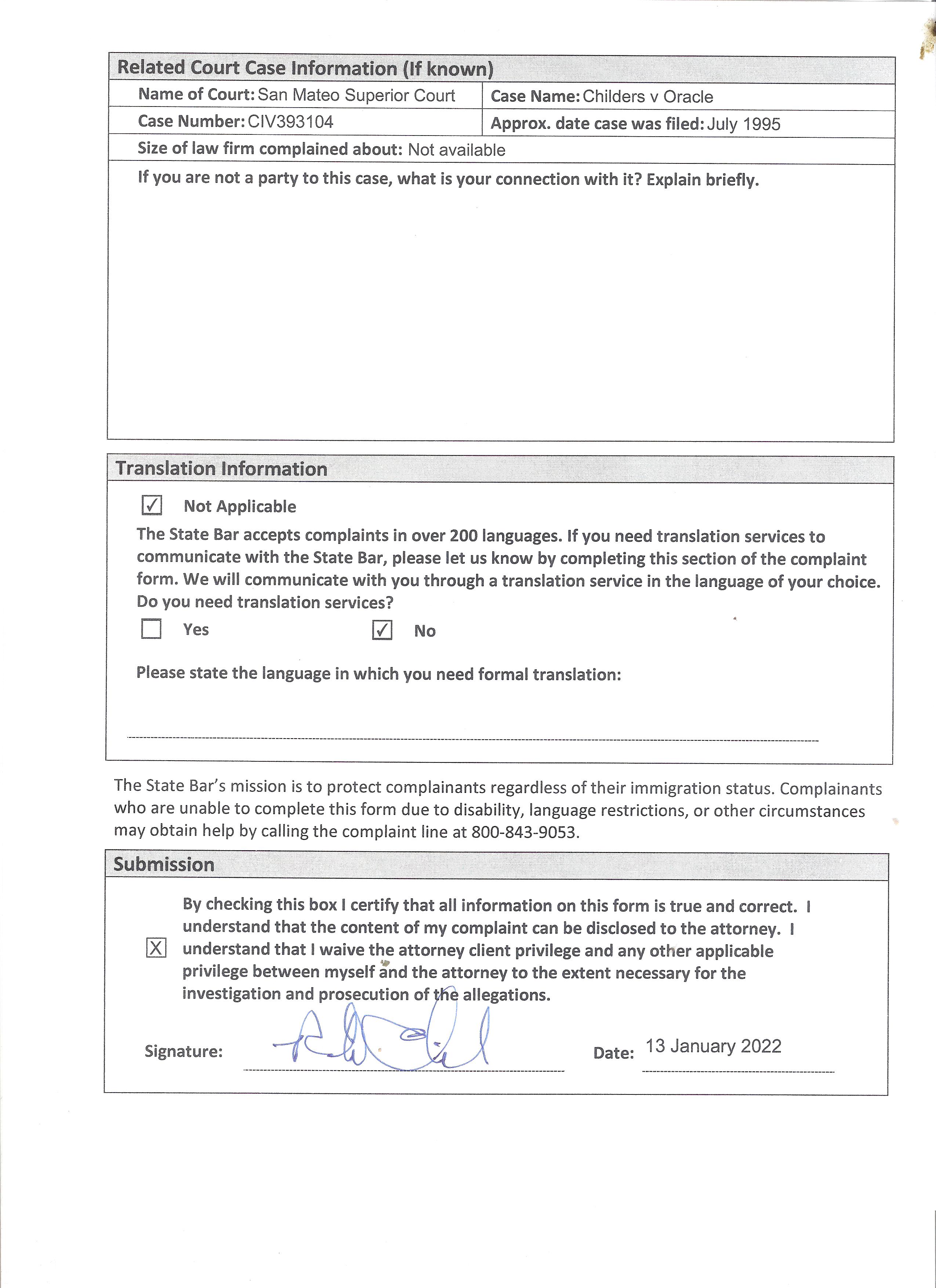 California State Bar complaint against Juana Maria Schurman, page 3 of 3