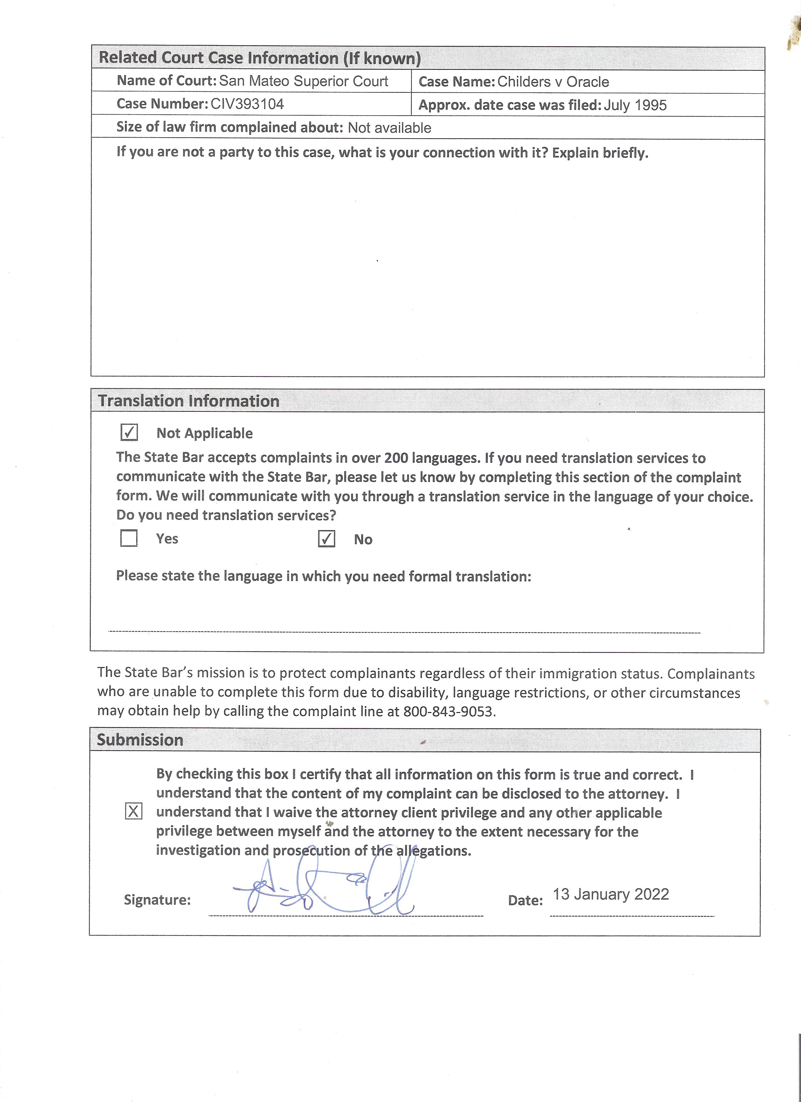 California State Bar complaint against Raymond Ocampo, Jr, page 3 of 3