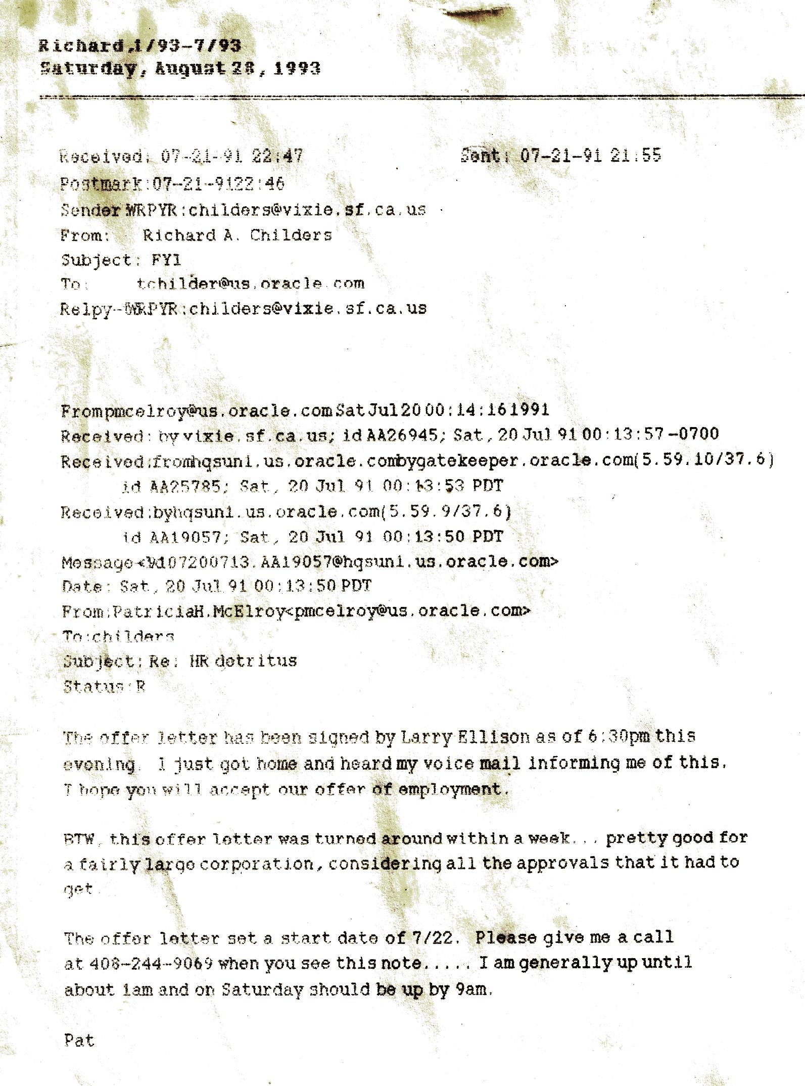 Thomas Childers' email printout, page 1 of 134